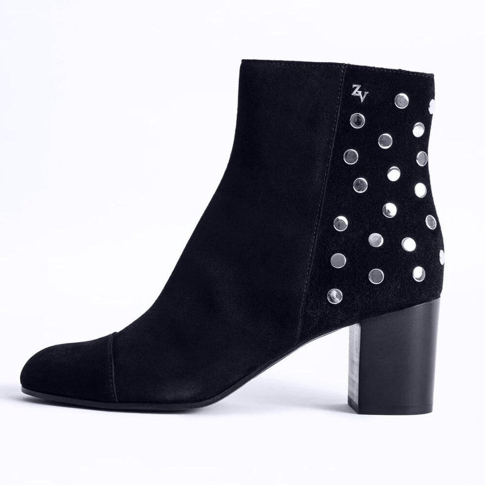 ZADIG & VOLTAIRE studded suede LENA ankle boots INK BLUE EU 37 US 6.5